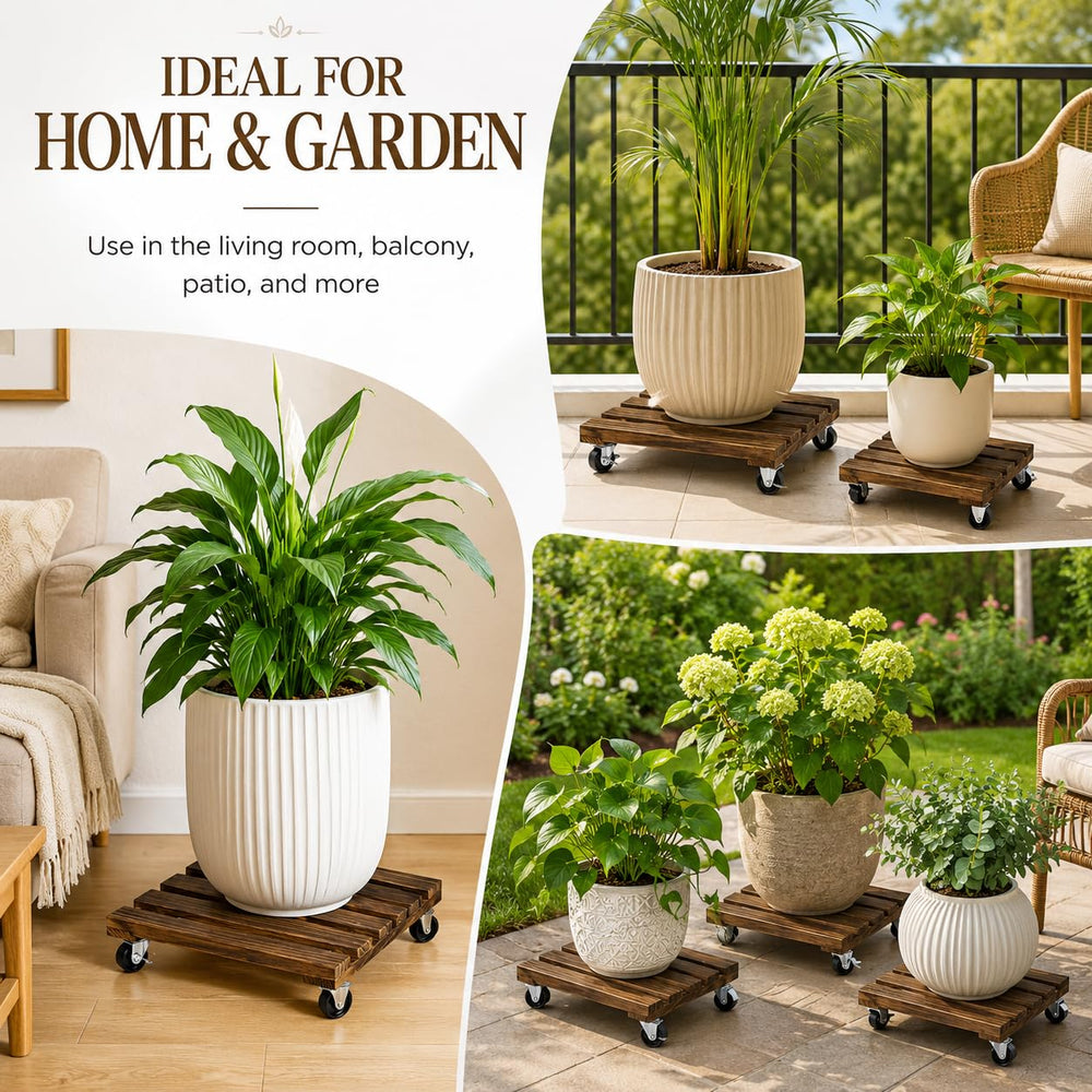 plantoky set of four arranged on patio illustrating multiple caddies for grouped planters