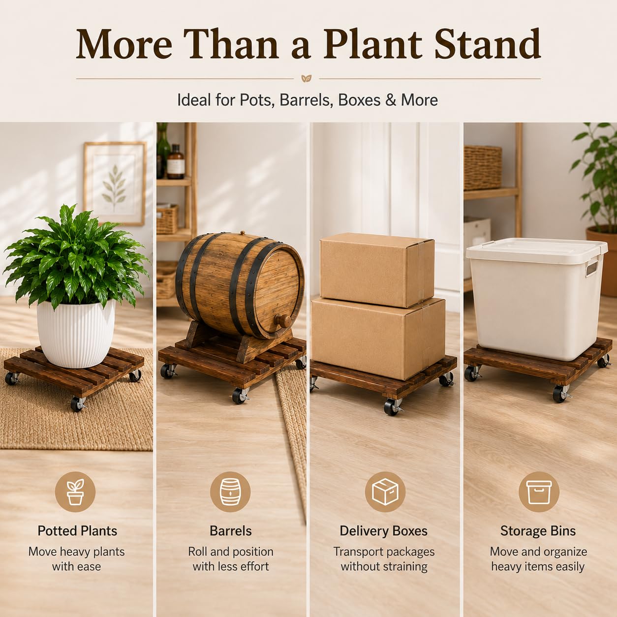 plantoky stand on hardwood floor showing scratch-free movement and floor protection benefit