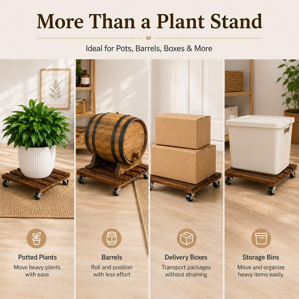 plantoky stand on hardwood floor showing scratch-free movement and floor protection benefit