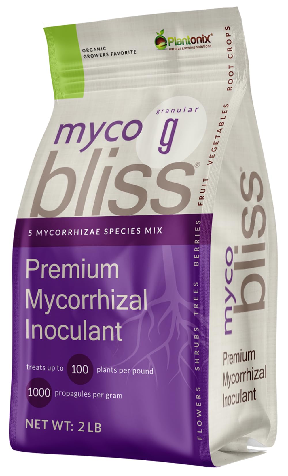 plantonix front package showing Myco Bliss 2 lb bag and clear branding benefit of concentrated inoculant