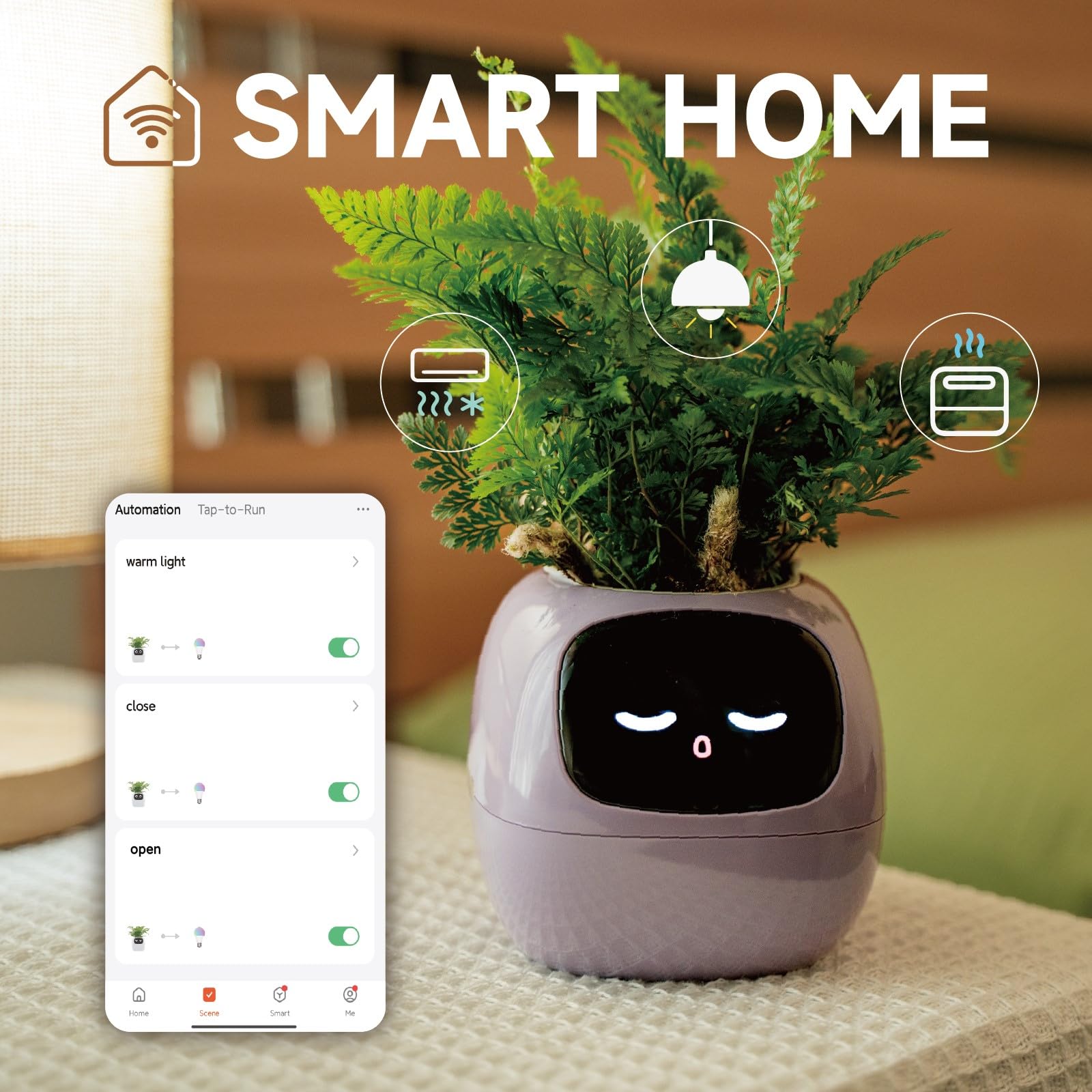 PLANTSIO reacting to hand gesture with face display, playful user engagement