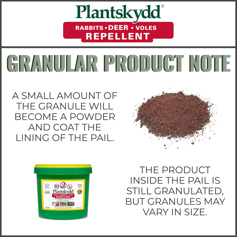 Plantskydd pail held by hand to show 8 lb size and application ease