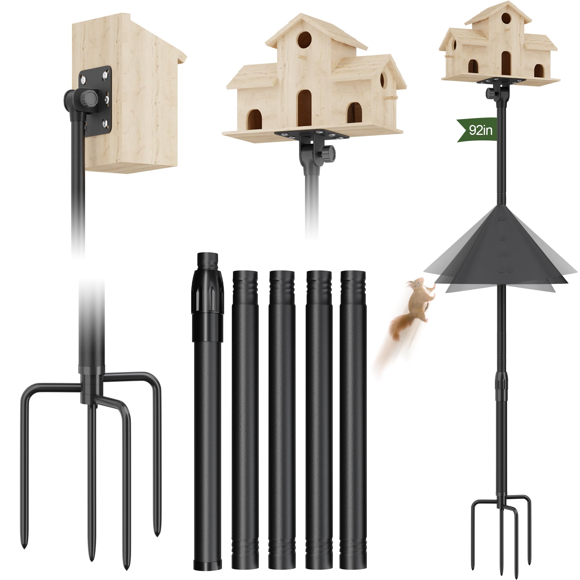 PLAPRO front view pole and baffle showing stable setup and squirrel protection