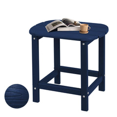 Plawdlik navy blue side table front view showing compact design and durable finish