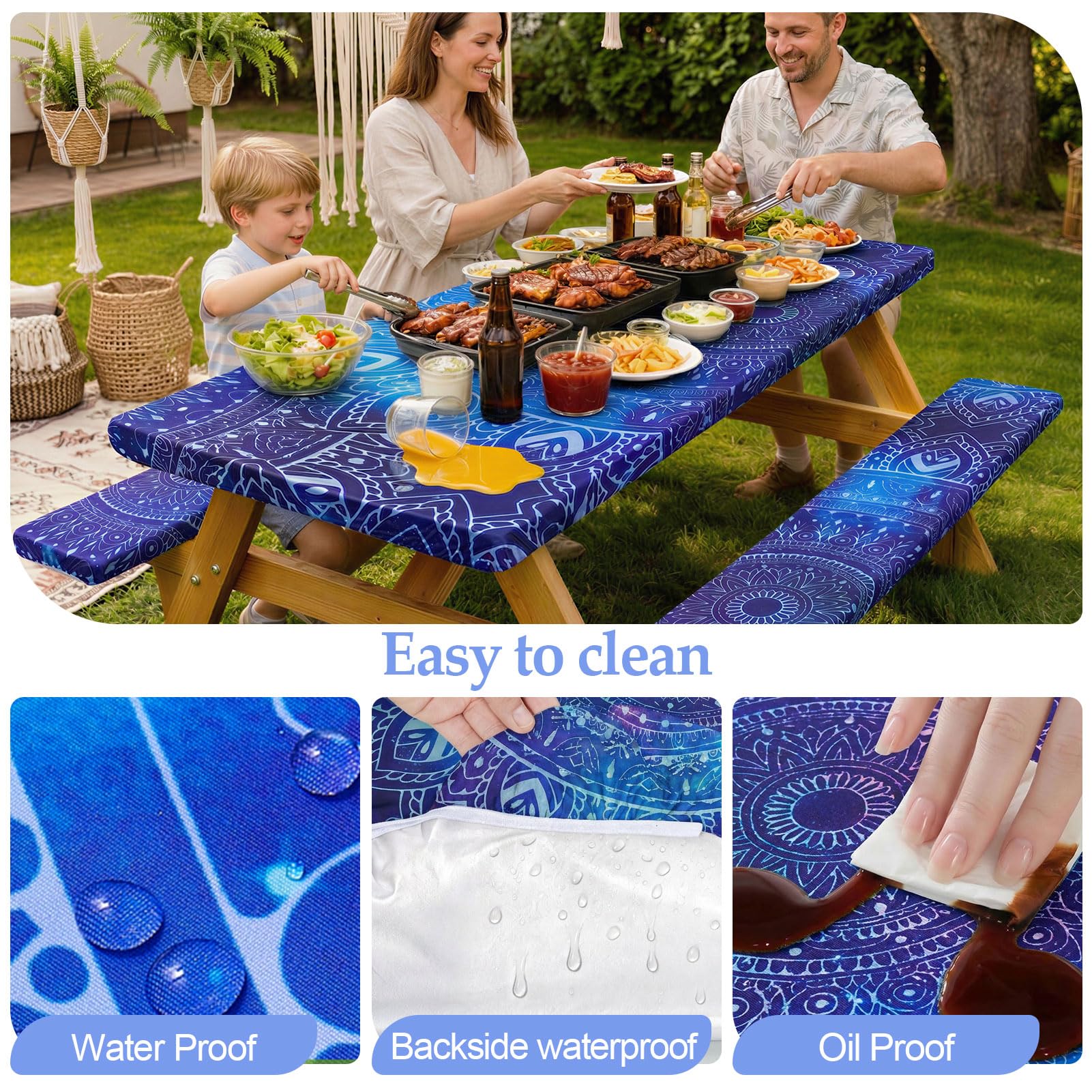 Play Tailor bench cover detail highlighting elastic hem for a secure windproof fit