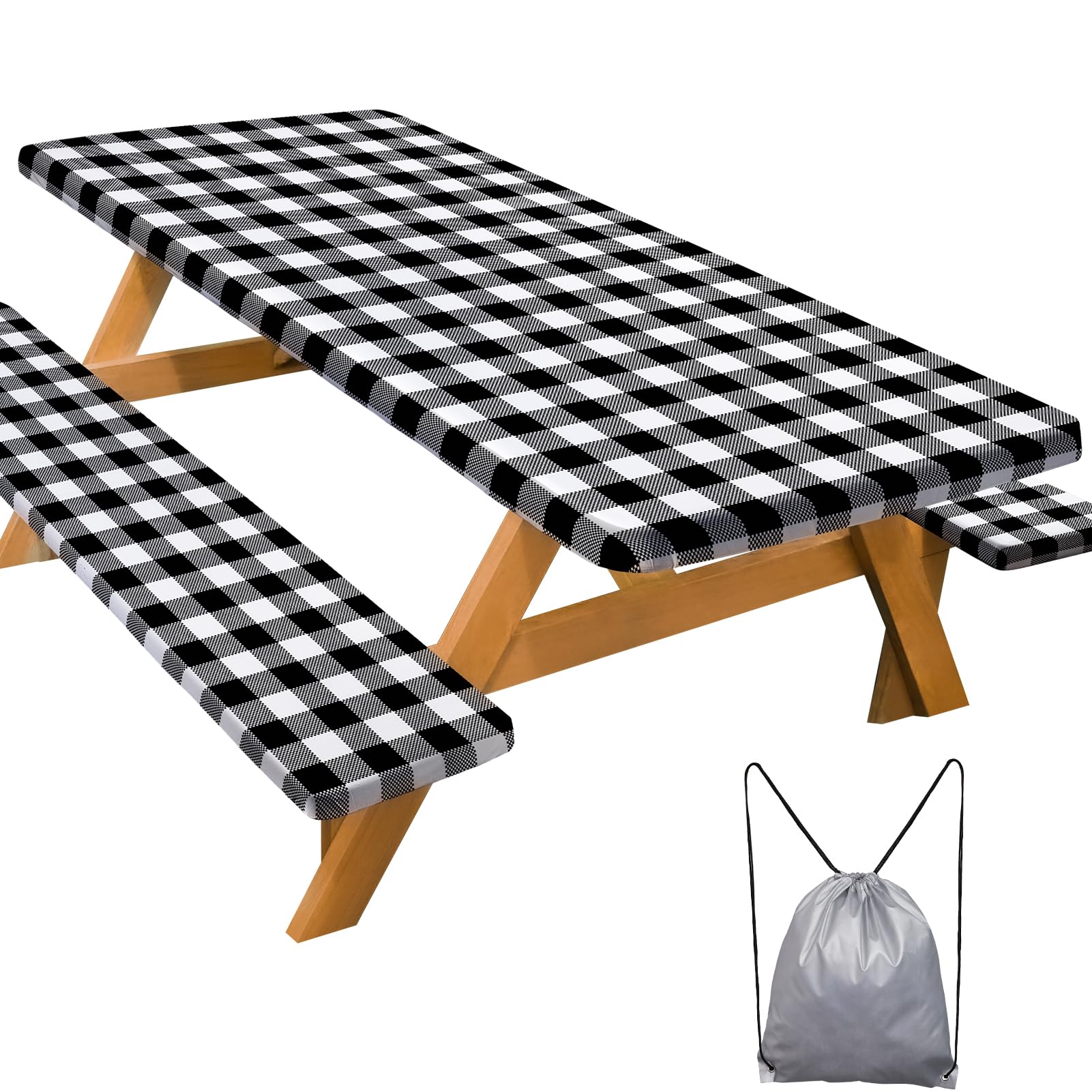 Play Tailor front view of covered 8ft table showing full protective checkered fit and neat look