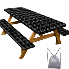 Play Tailor front view of packaged 3-piece picnic table cover set, ready to travel