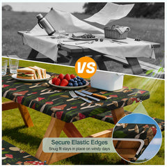 Play Tailor table cover in use at campsite demonstrating protection benefit
