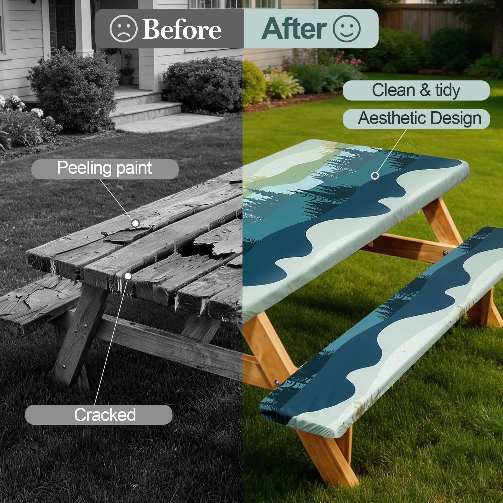 Play Tailor table cover in camping setup showing easy outdoor use