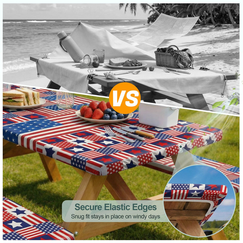 Play Tailor table cover in campsite use, keeps table dry and tidy