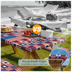 Play Tailor table cover in campsite use, keeps table dry and tidy