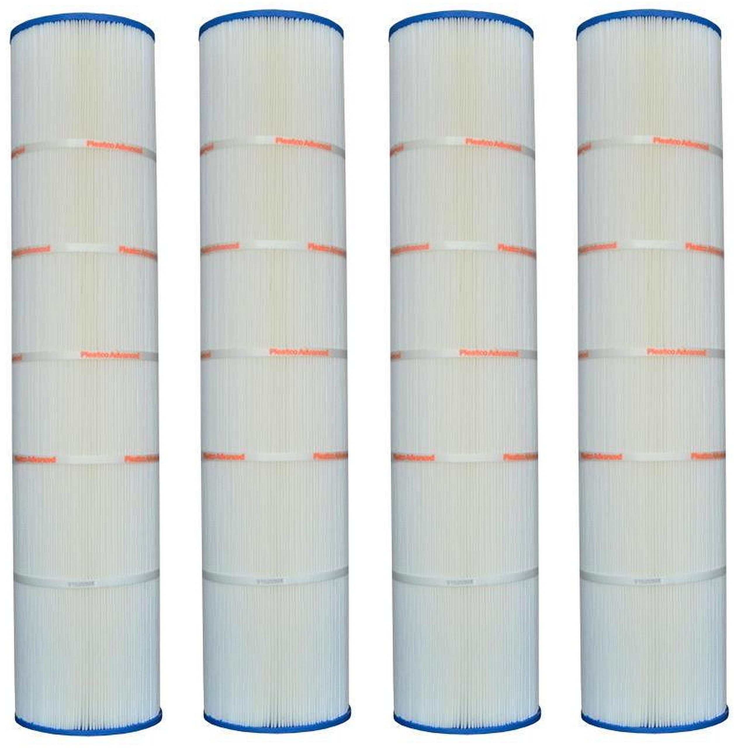 Pleatco filter cartridge front view showing dimensions and improved filtration