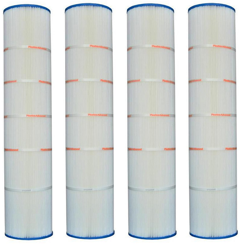 Pleatco filter cartridge front view showing dimensions and improved filtration