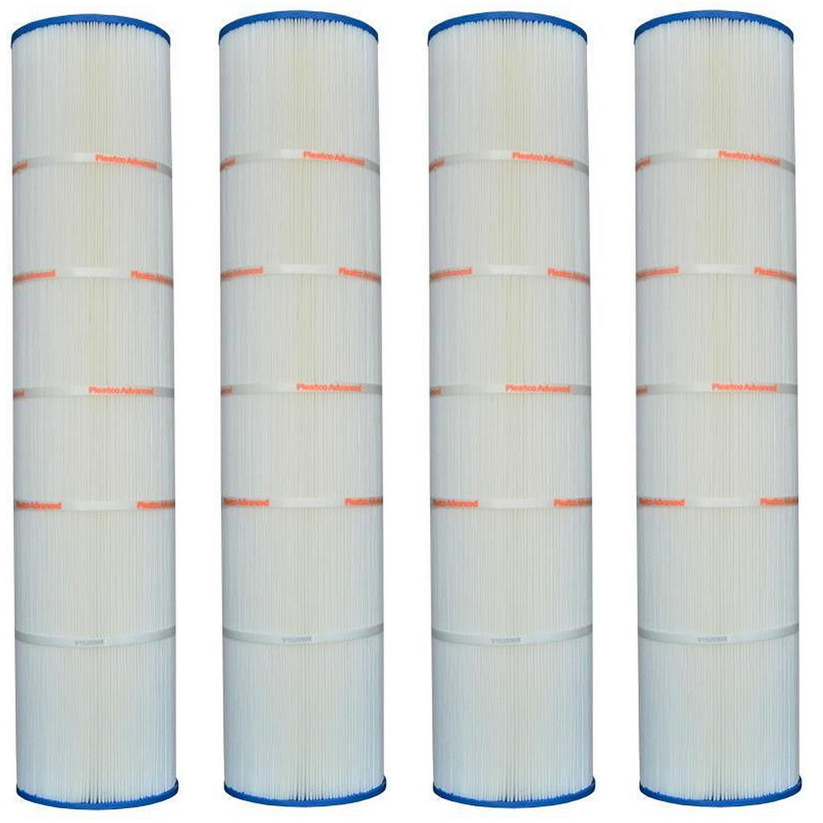 Pleatco filter cartridge front view showing dimensions and improved filtration