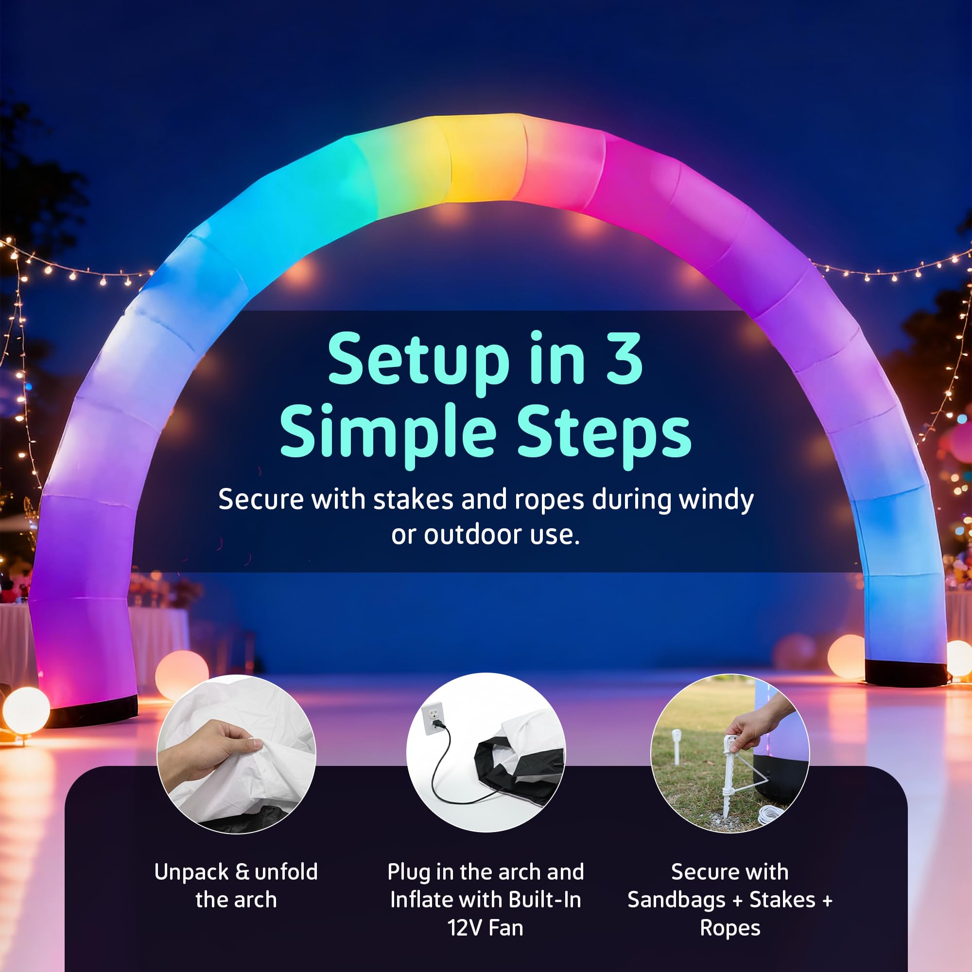 Plenty Concepts arch at night demonstrating dynamic lighting modes