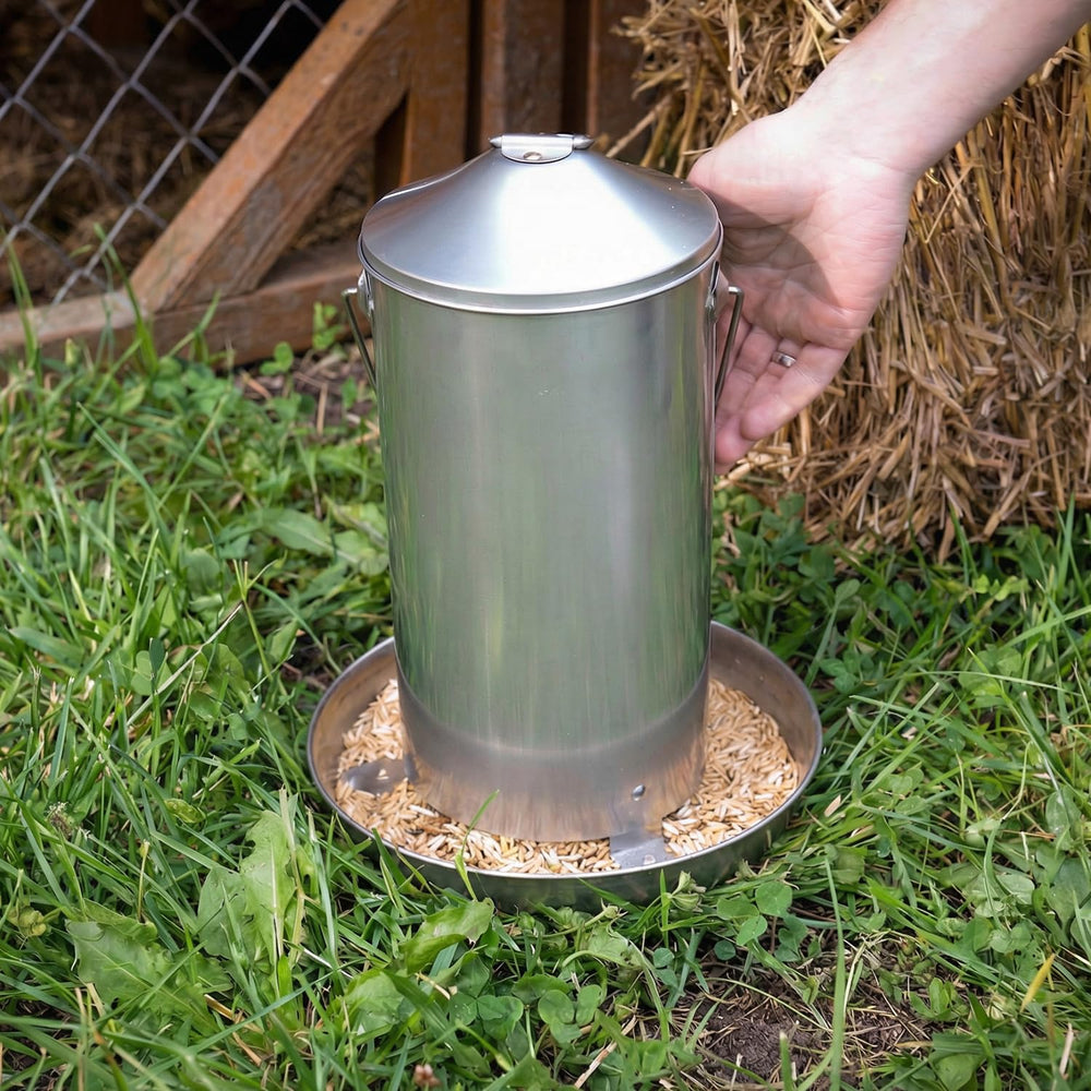 Plexon feeder in use with ducks and chickens demonstrating accessibility