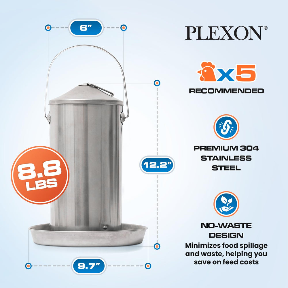 Plexon feeder hung inside backyard coop improving cleanliness and order