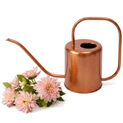 Plexon front view of rose gold watering can showing sleek shape and stylish benefit