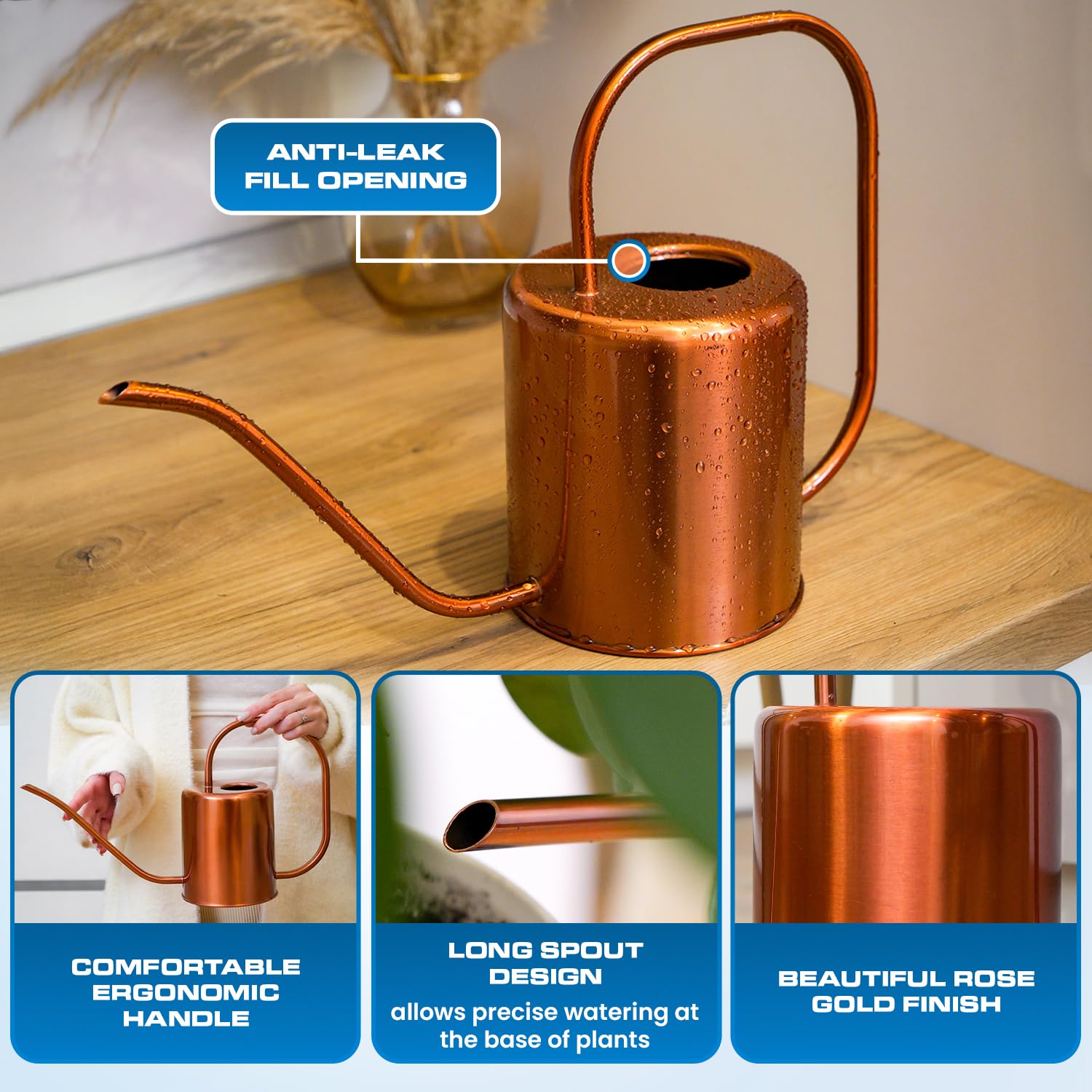 Plexon handle detail highlighting comfortable grip for controlled pours