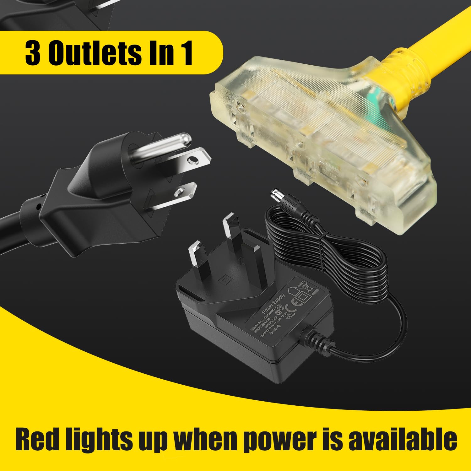 PLIS LED power indicator lit for quick confirmation of energized cord