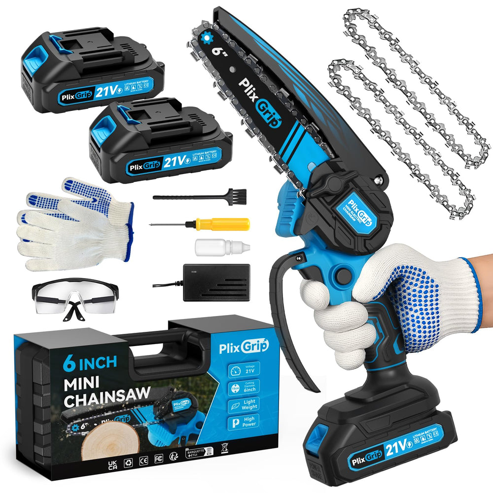 PlixGrip front view mini chainsaw showing compact body and handle for easy control