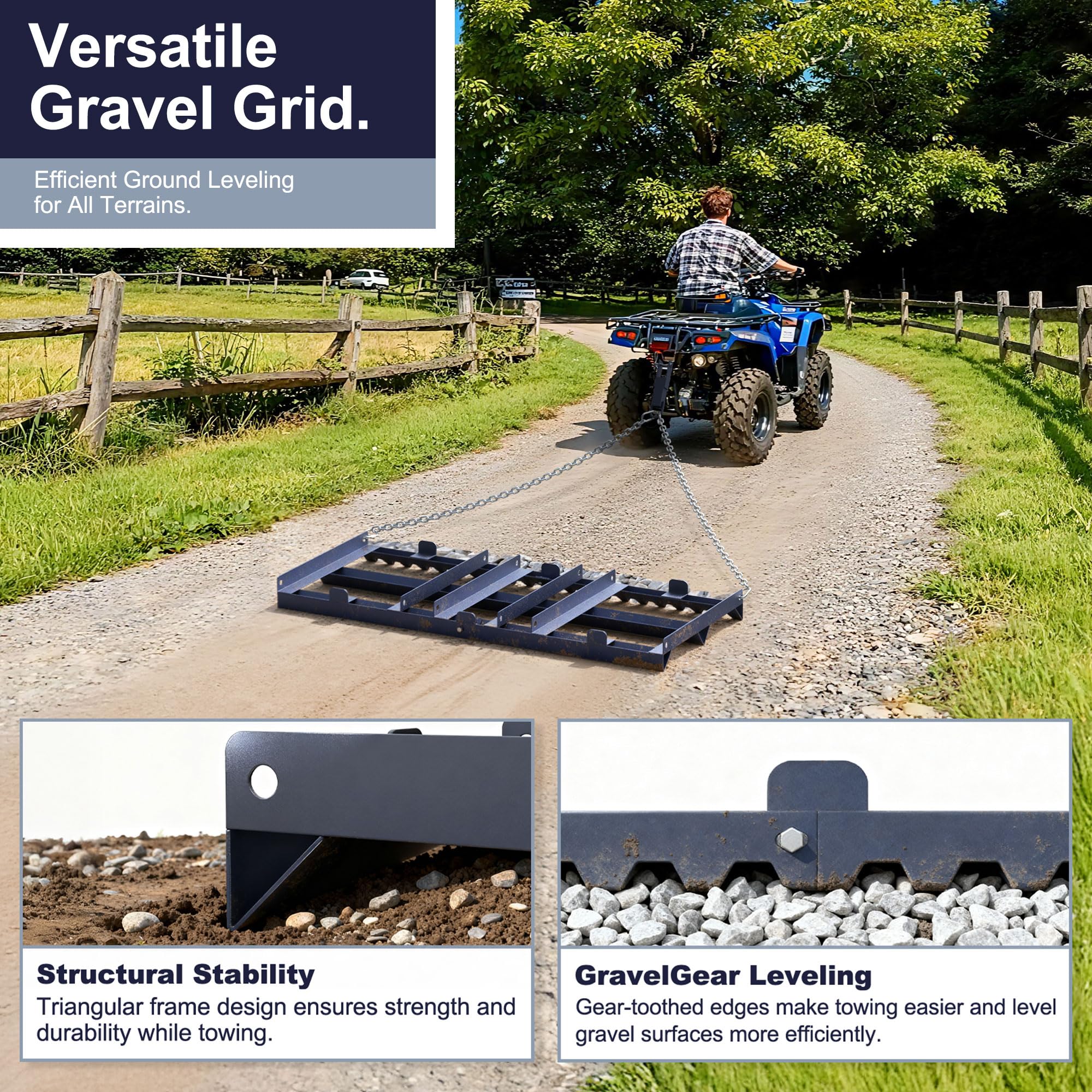 Plorvia straps holding concrete blocks, adjustable pressure for smoother grading