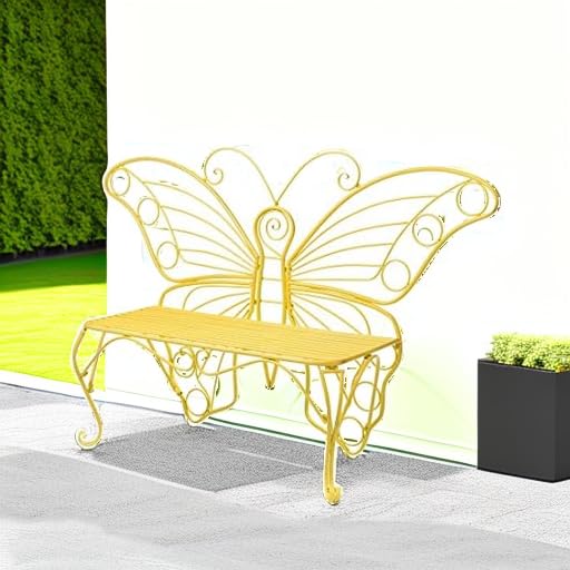 Plow & Hearth bench in a patio setting adding cheerful color and seating
