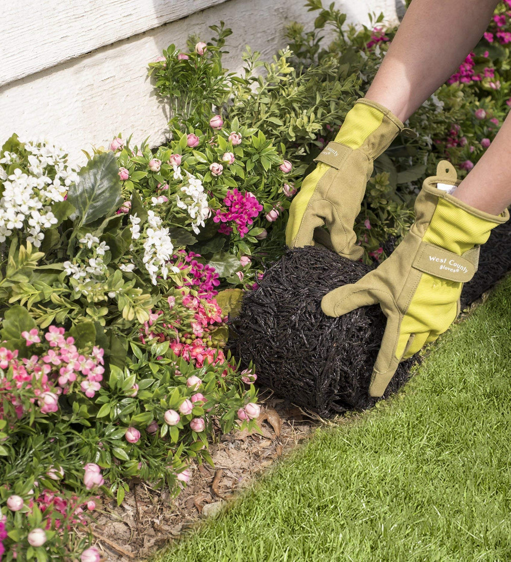 Plow & Hearth label close-up highlighting recycled material and low-maintenance benefit