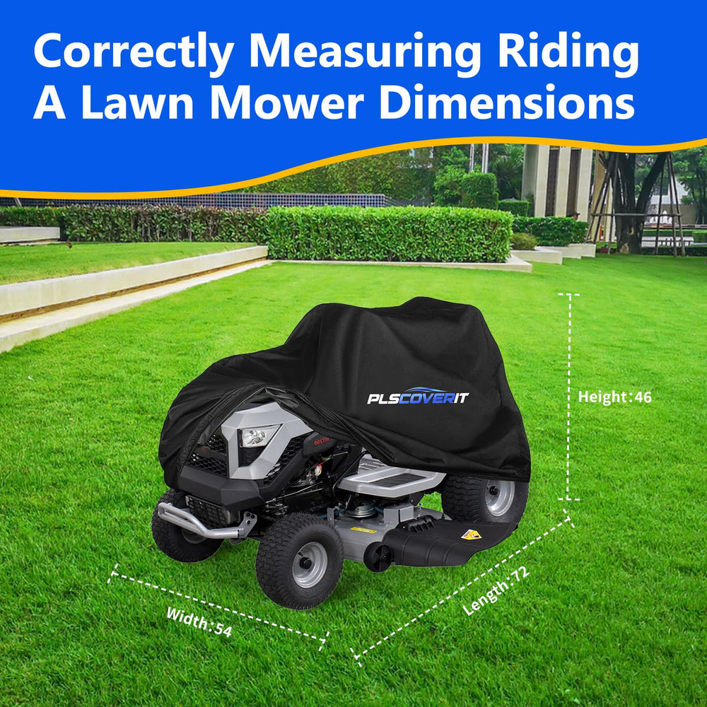 Plscoverit cover over mower in backyard demonstrating weather protection benefit