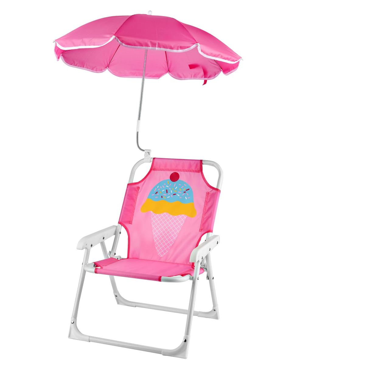 PLULON front view of folded chair showing portable design and bright print