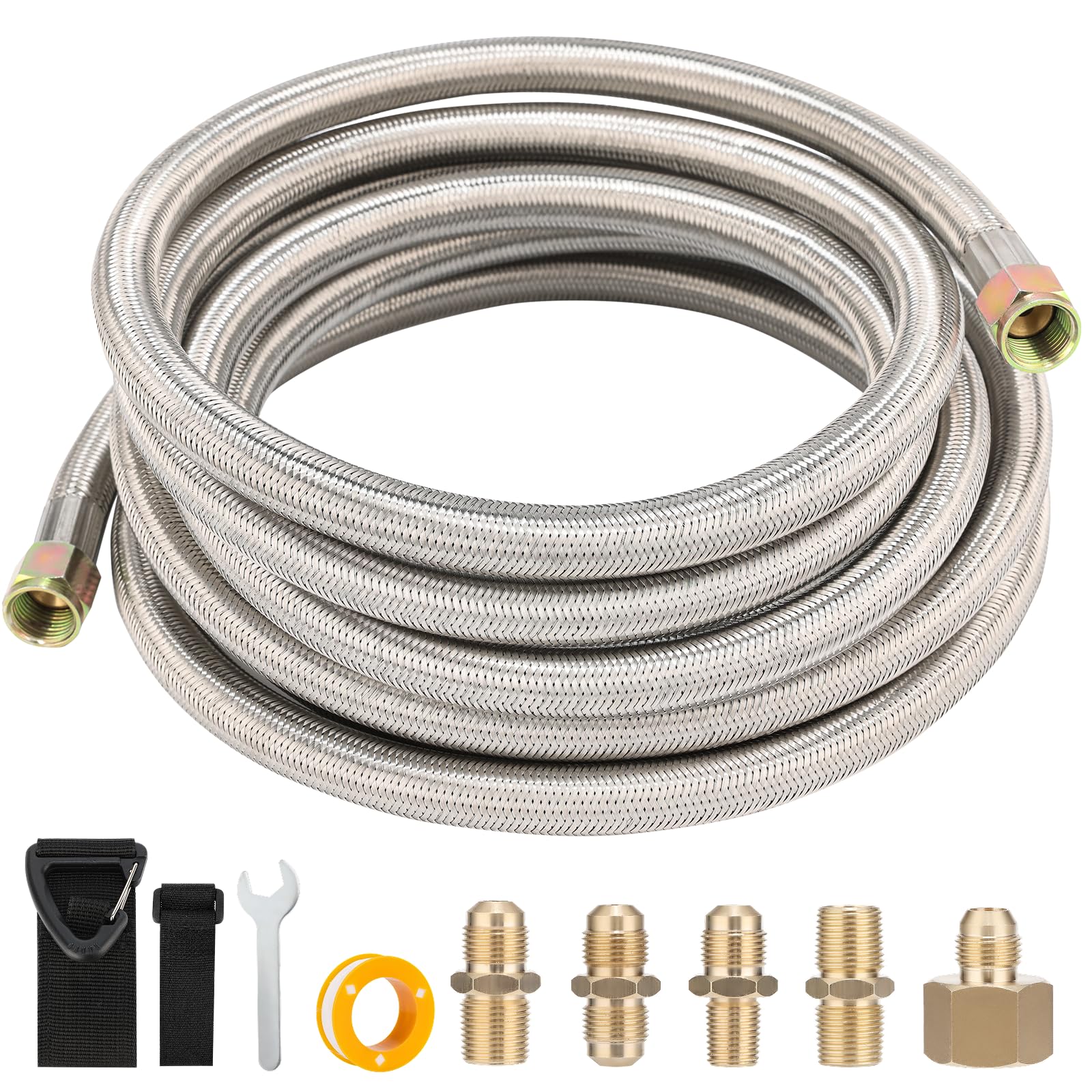 PLUMBINGMASTER front packaging showing full hose kit and adapters for easy identification and convenience