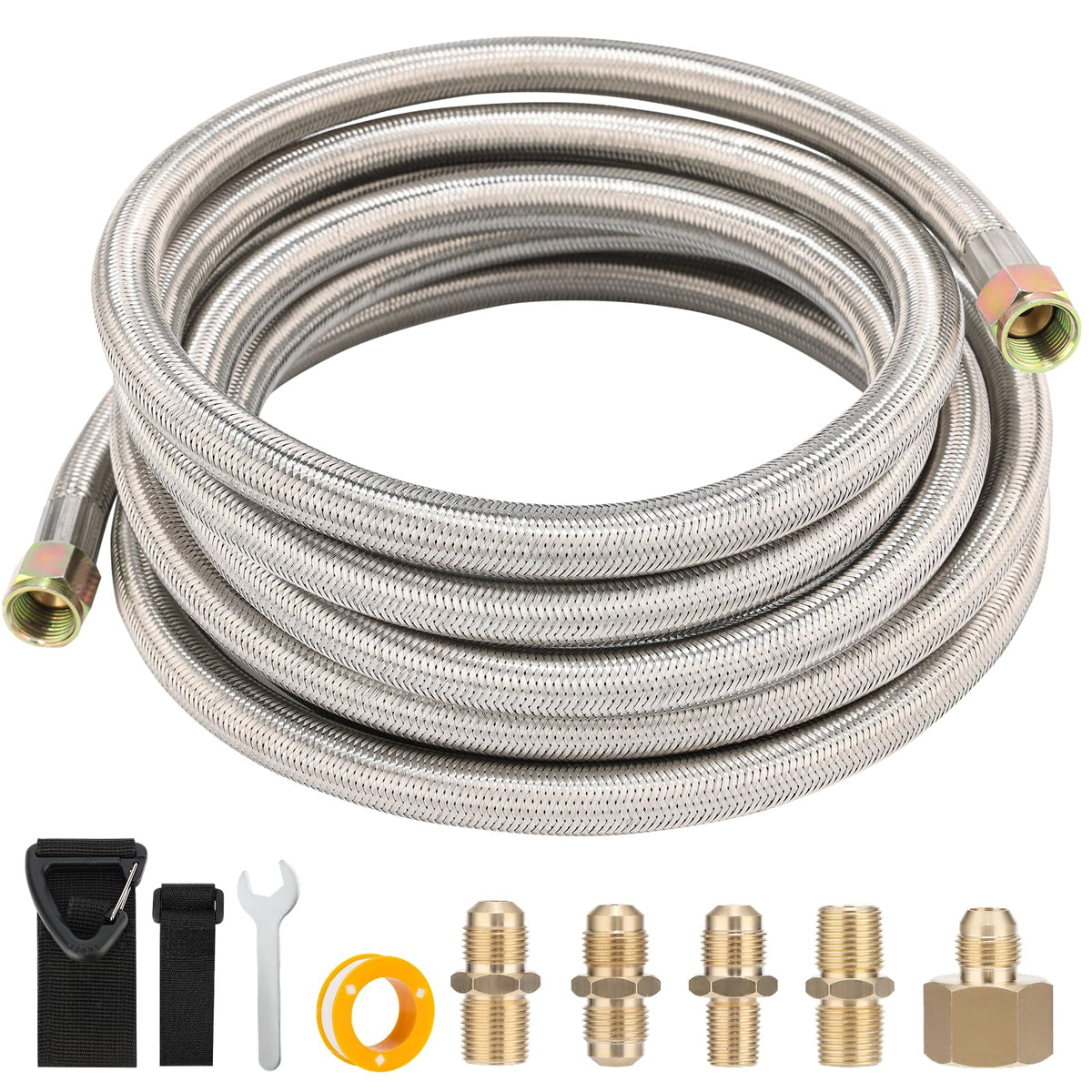 PLUMBINGMASTER front packaging showing full hose kit and adapters for easy identification and convenience