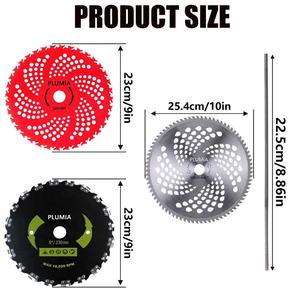 PLUMIA 9-inch 20T carbon steel chainsaw blade close-up highlighting aggressive cutting teeth