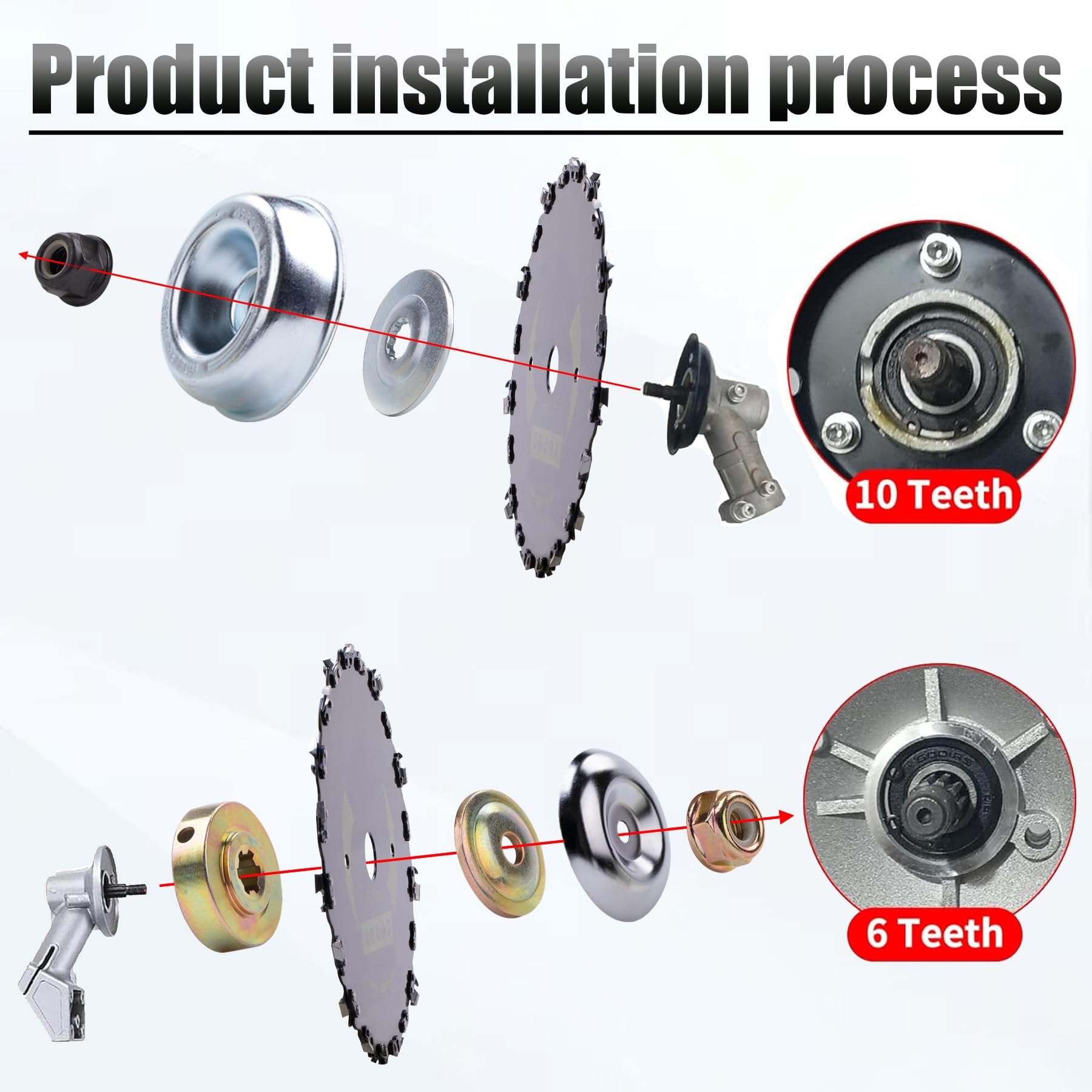 PLUMIA adapter hardware and tools laid out for universal trimmer arbor compatibility