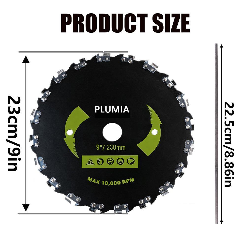 PLUMIA close-up of 20-tooth chainsaw-style blade teeth showing durable sharpness benefit