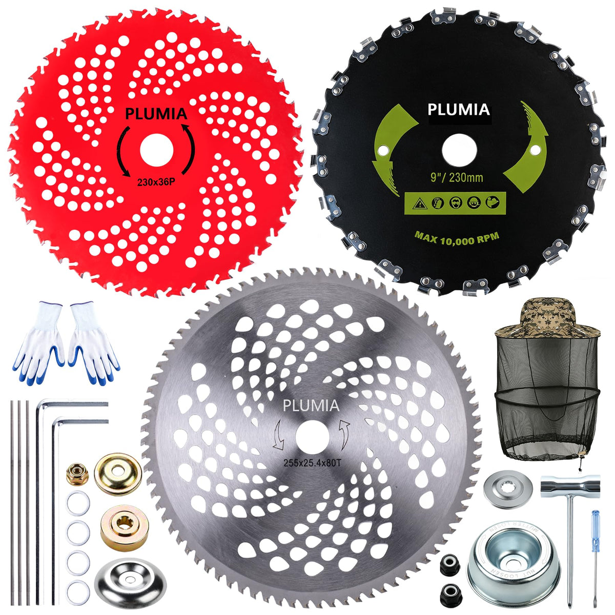 PLUMIA front packaging showing complete blade kit and included accessories for quick start