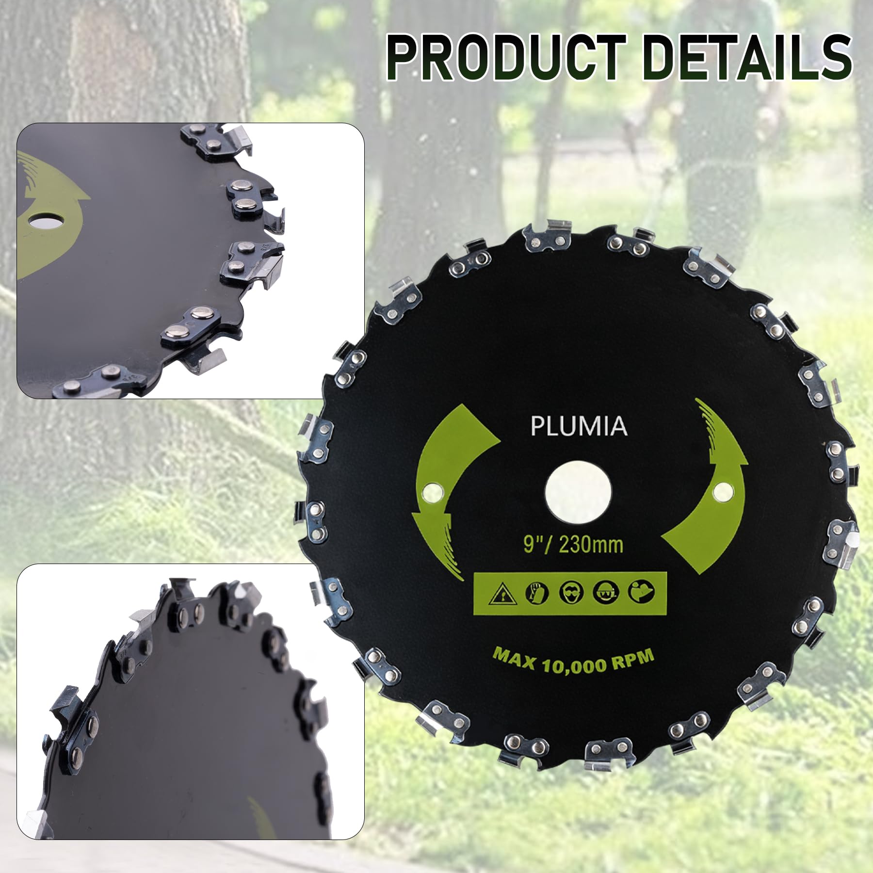 PLUMIA blade next to ruler demonstrating 9-inch diameter for clear size and fit benefit