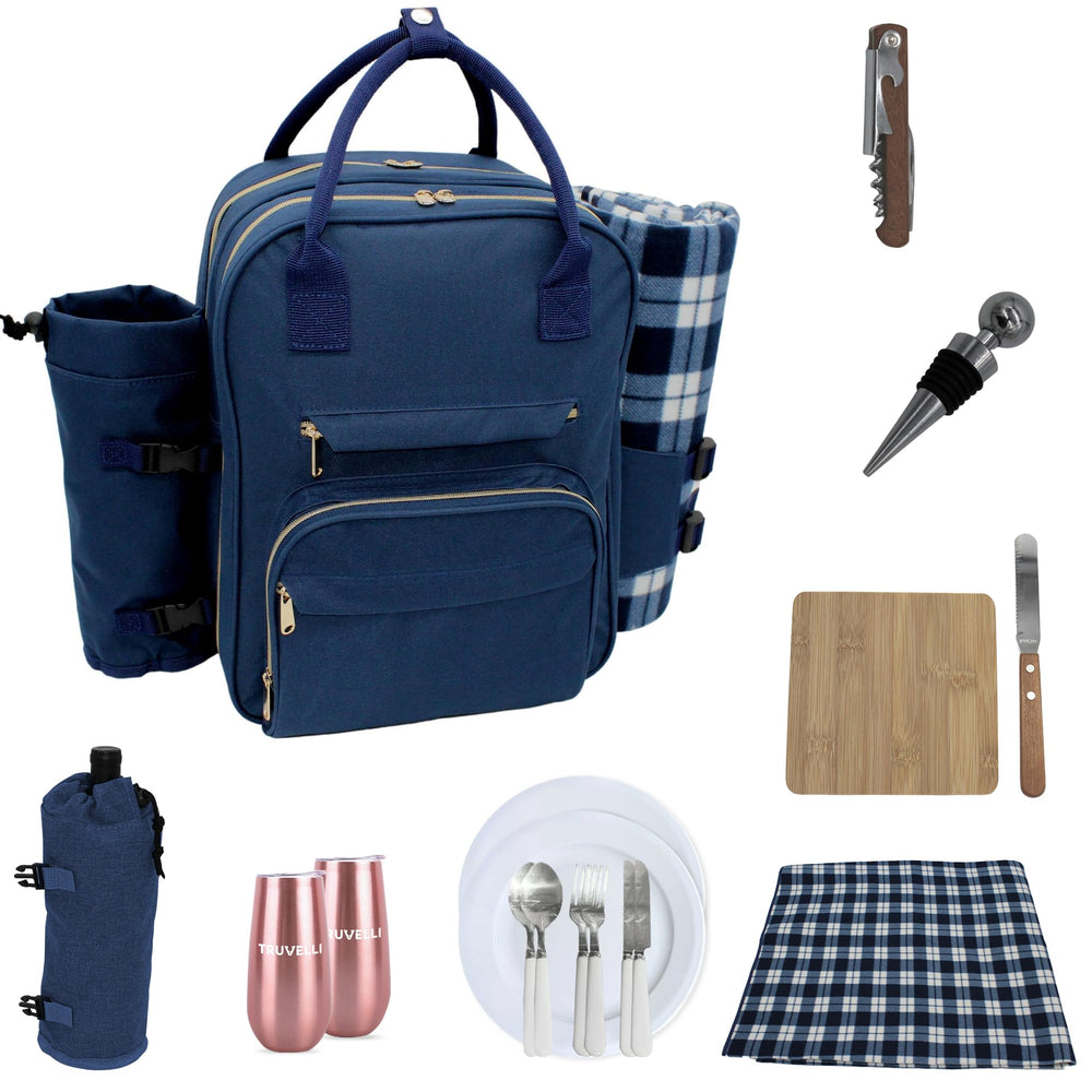 Plush Picnic front view showing organized pack and elegant gingham plates benefit portability