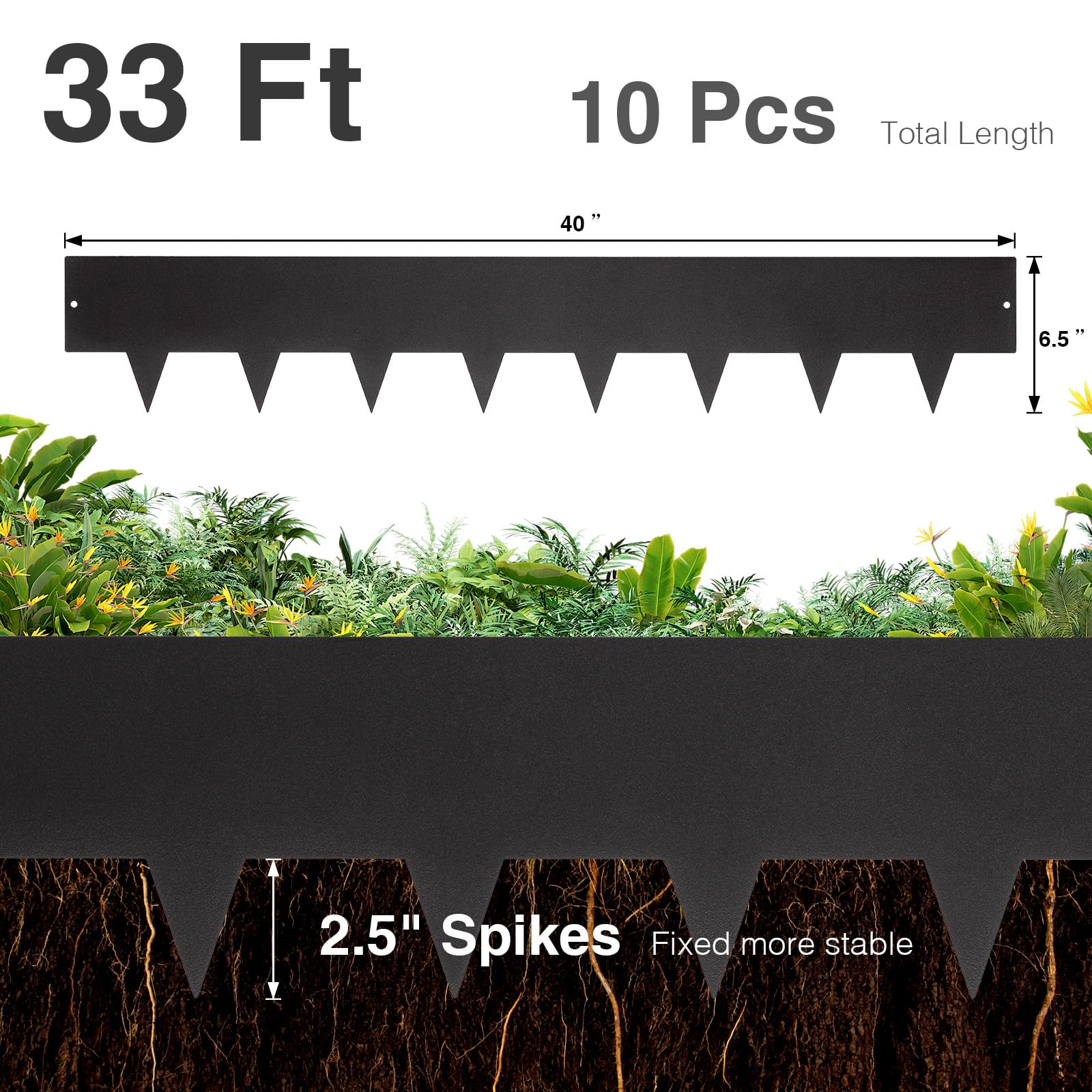 Pmango edging strip hammered into soil demonstrating no-dig installation speed benefit