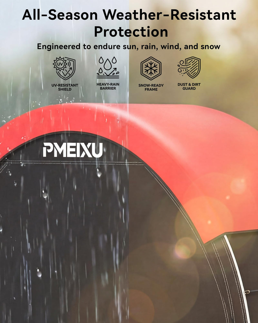 PMEIXU fiberglass frame and extended stakes demonstrating stable anchoring