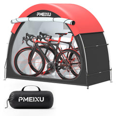 PMEIXU bike tent front view showing protected bikes and waterproof shelter