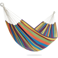 PNAEUT double hammock front view showing roomy bed and bright colors for relaxing