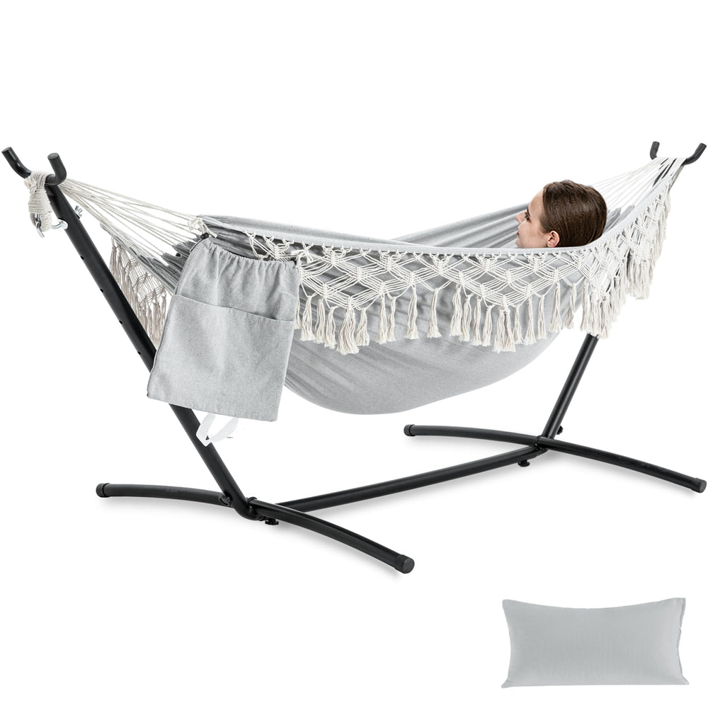 PNAEUT front view showing hammock with stand and assembled setup