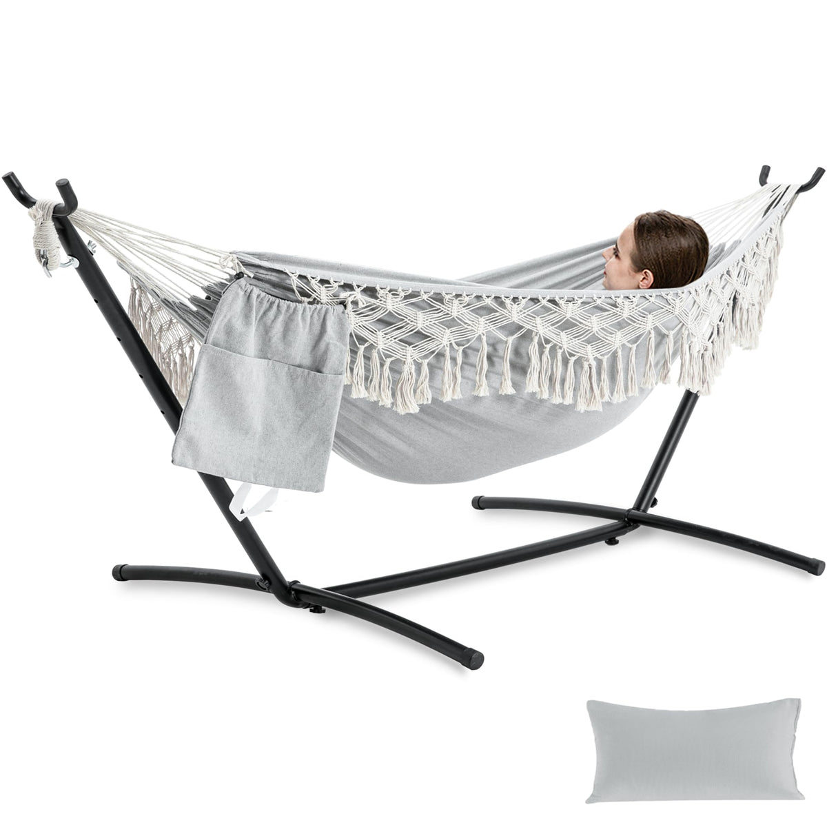 PNAEUT front view showing hammock with stand and assembled setup