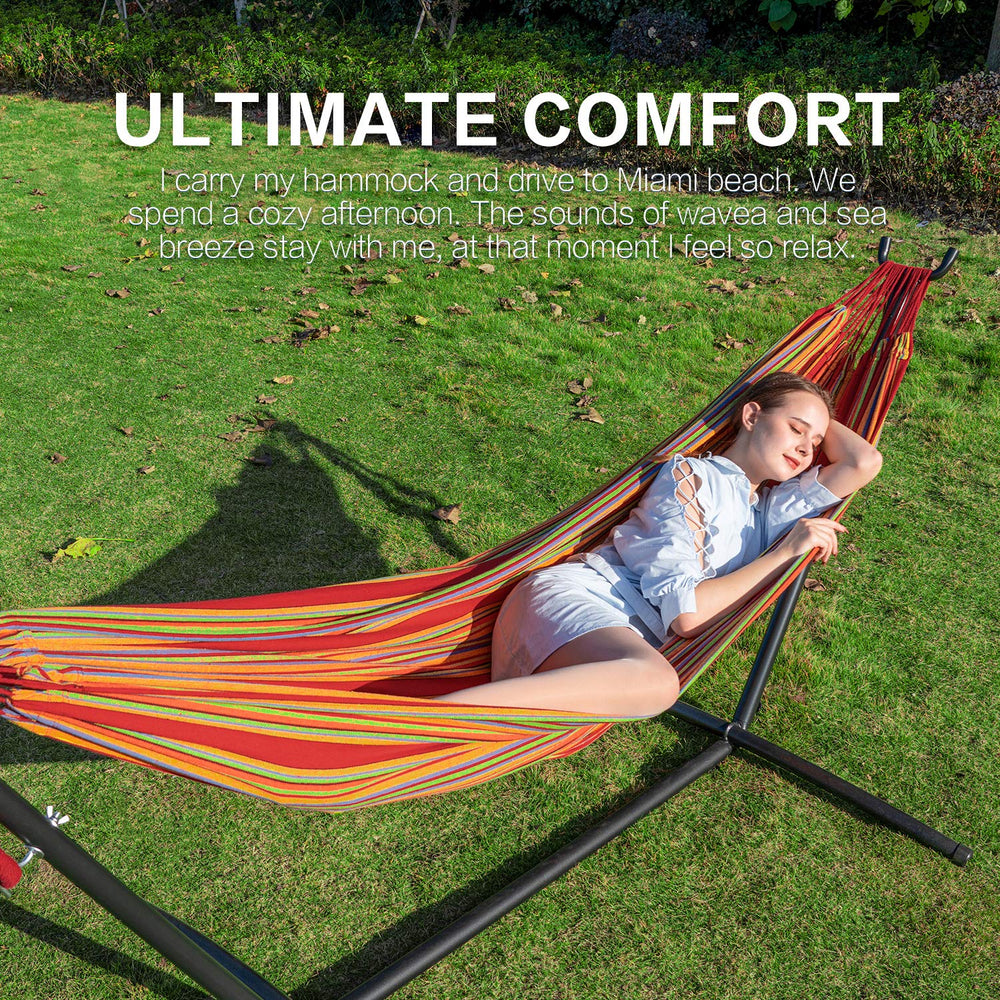 PNAEUT hammock set up in backyard showing easy outdoor relaxation and instant style