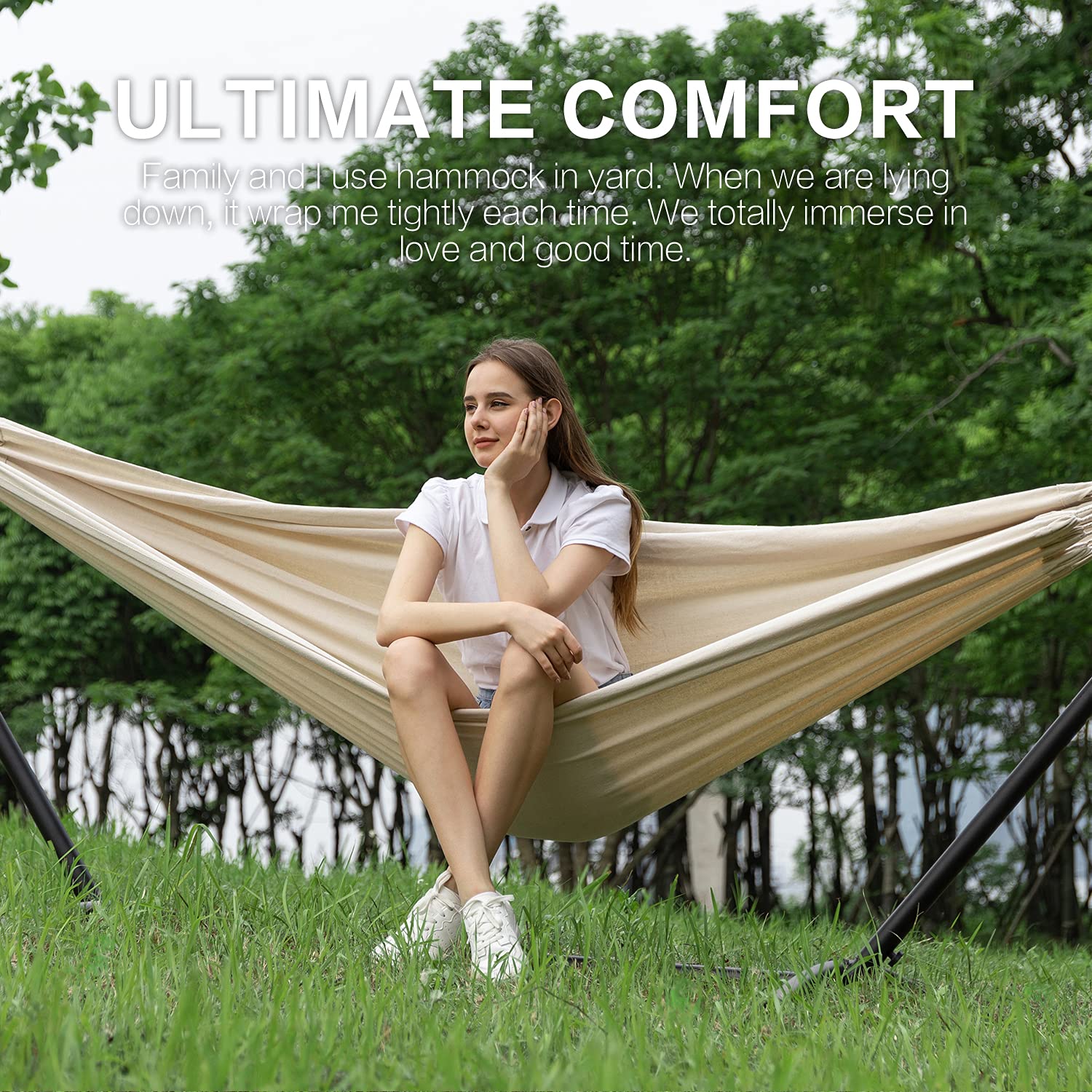 PNAEUT hammock in garden lifestyle scene conveying outdoor relaxation benefits