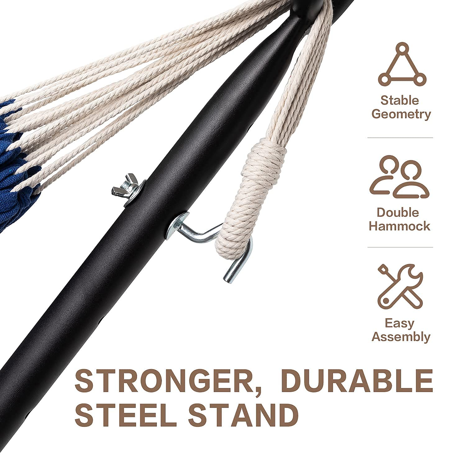 PNAEUT folded hammock and steel parts inside nylon travel bag for easy portability