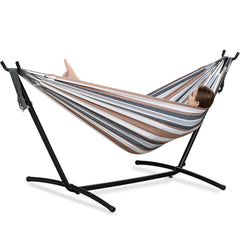 PNAEUT front view of hammock with stand showing stable setup and inviting look
