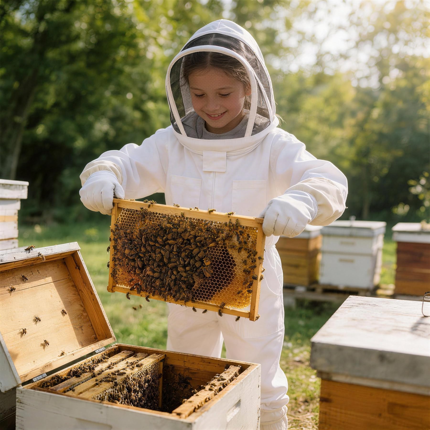 PNKKODW suit worn in an apiary showing practical use and comfort