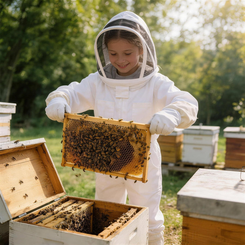 PNKKODW suit worn in an apiary showing practical use and comfort